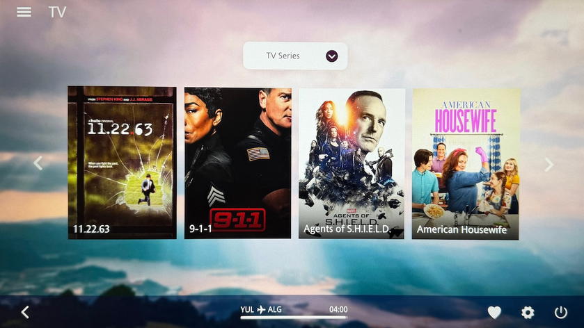 Movie selection menu on Air Algerie business class entertainment system