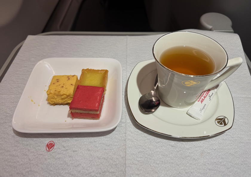 Three small tarts served as dessert in Air Algerie business class