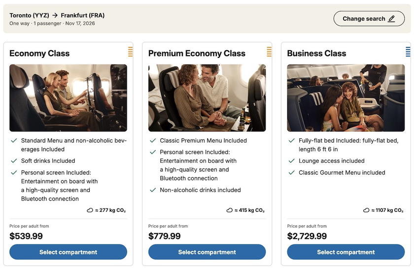 Condor cash fare for business class from Toronto to Frankfurt, over $2,700
