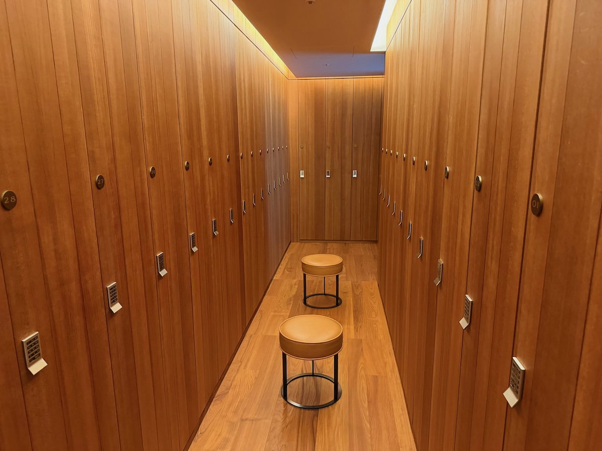 Spa locker room with rows of lockers