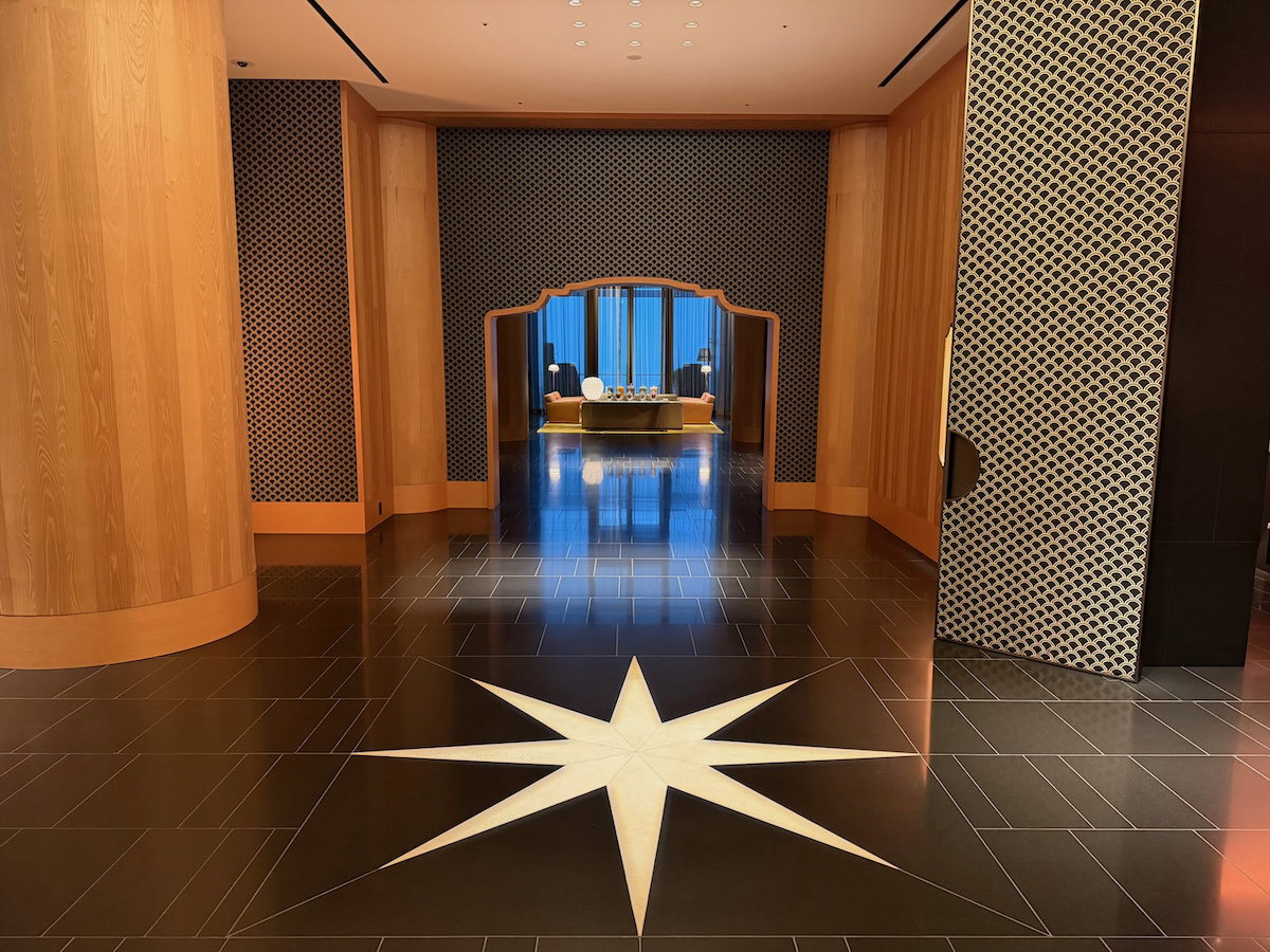 40th-floor lobby with bold colors, patterns and textures