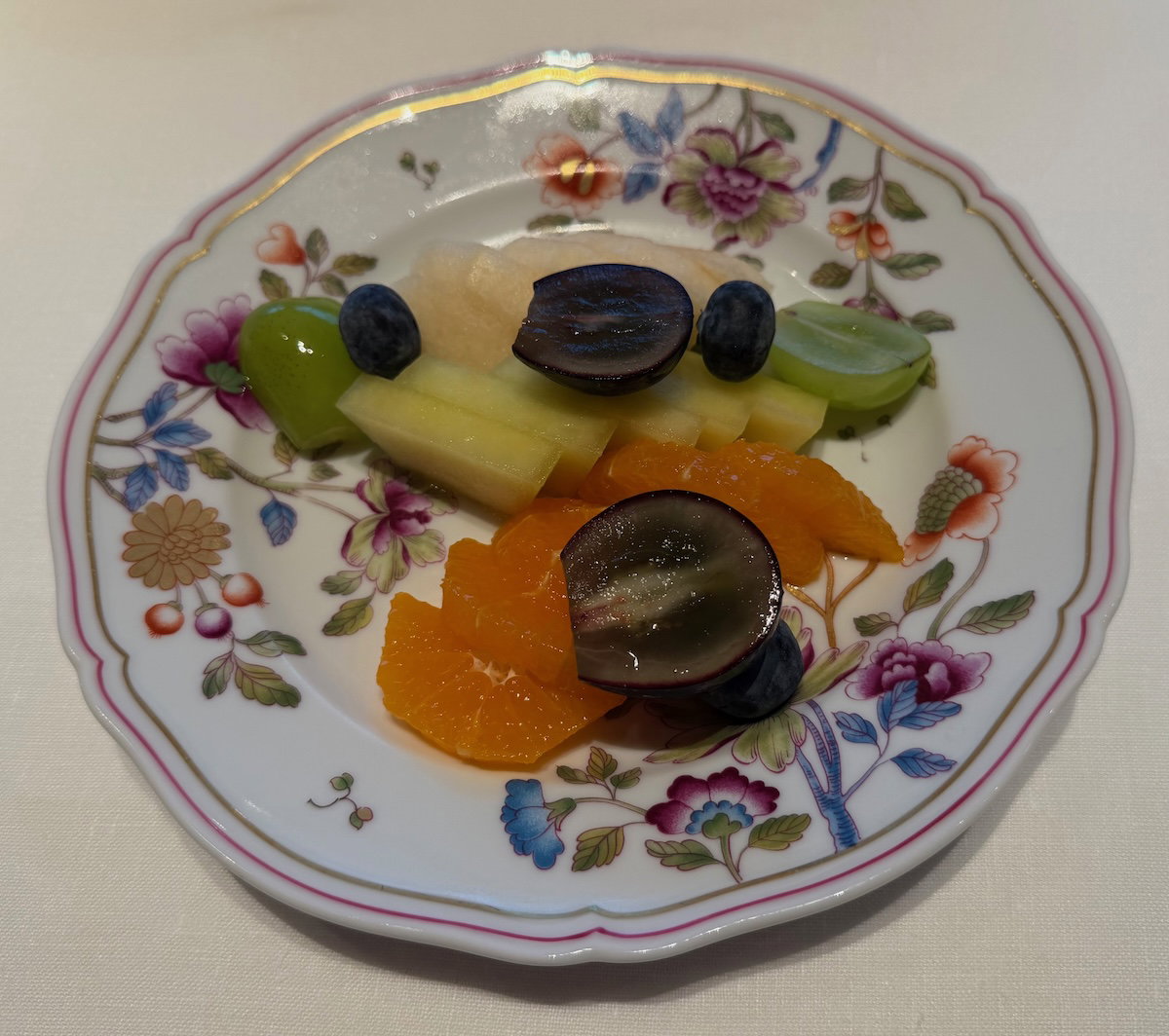 Plate of fresh fruit served as part of the American breakfast at the Bulgari Hotel Tokyo