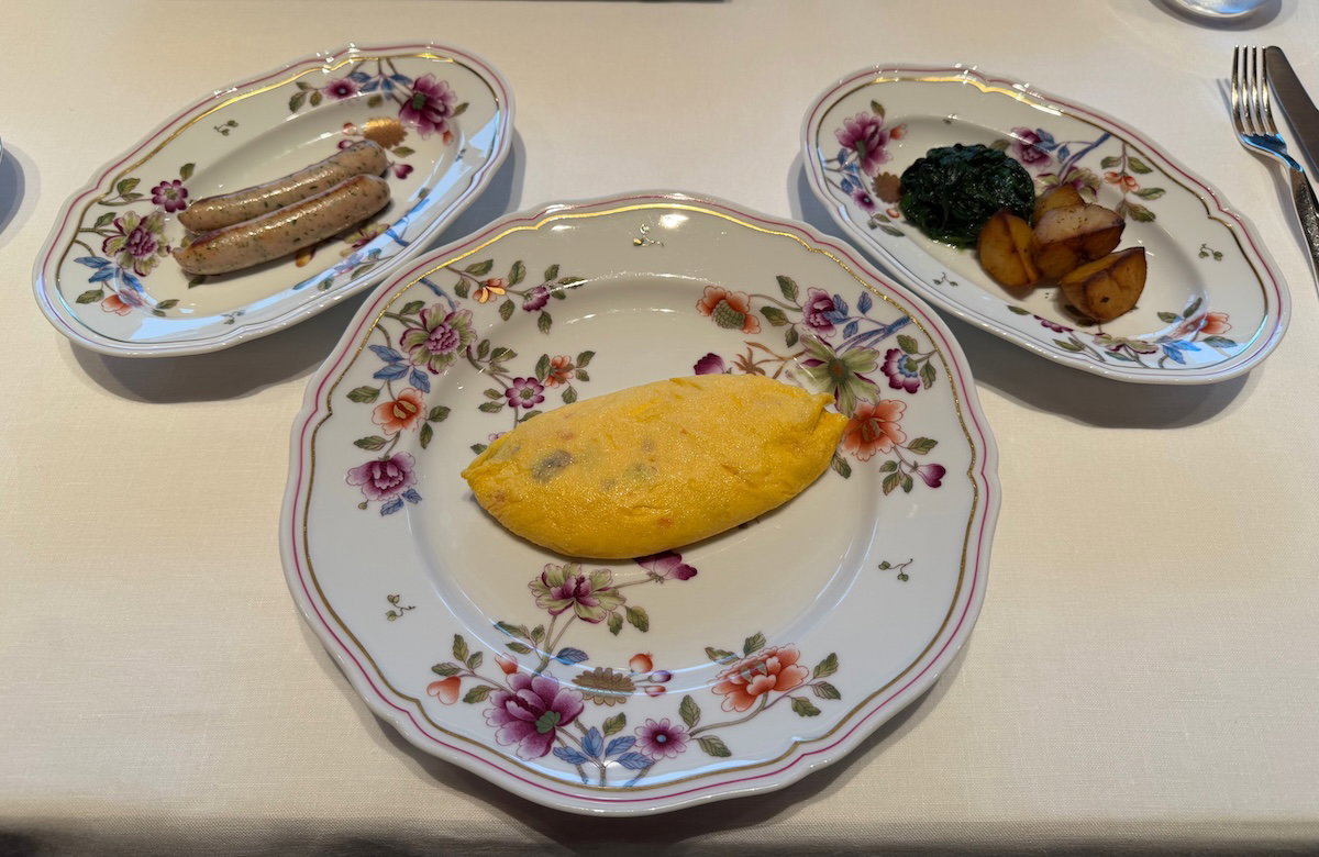 Eggs cooked to order with sides on the breakfast table at the Bulgari Hotel Tokyo