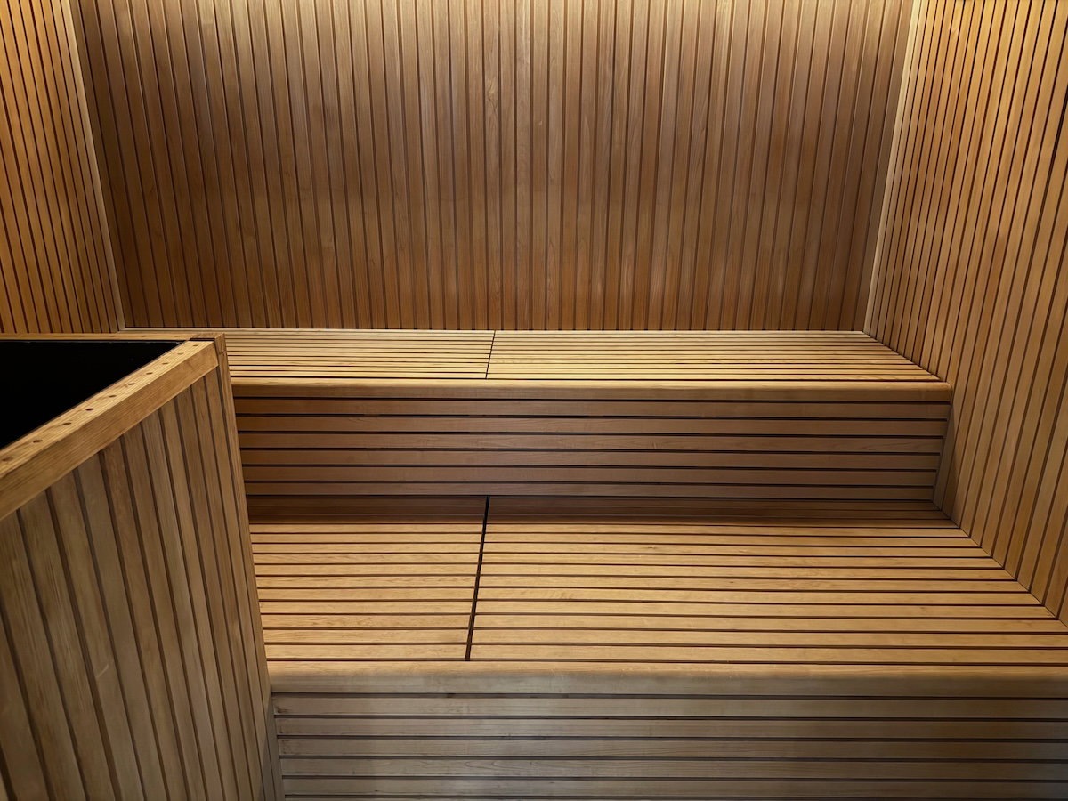 Wood-lined sauna inside the spa