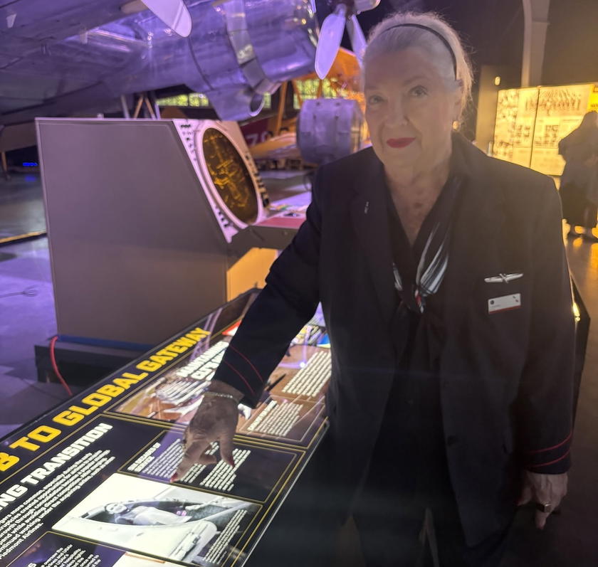 Carol Fair, American Airlines' most senior flight attendant, who is retiring after more than 63 years
