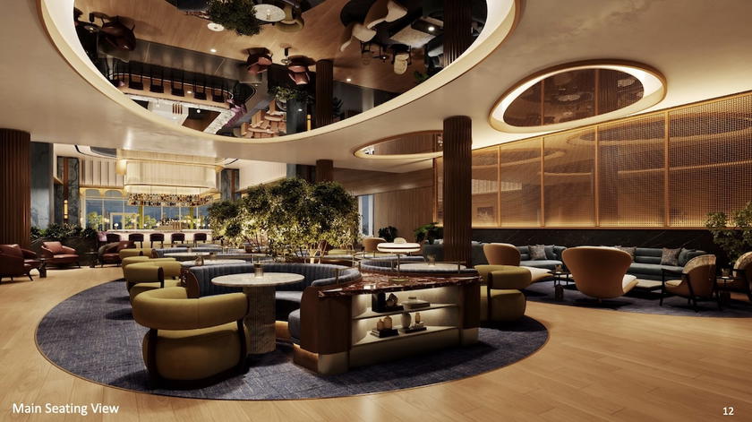 Rendering of a seating area inside the planned Chase Sapphire Lounge at Seattle airport