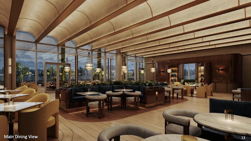 Rendering of the dining area inside the planned Chase Sapphire Lounge at Seattle airport