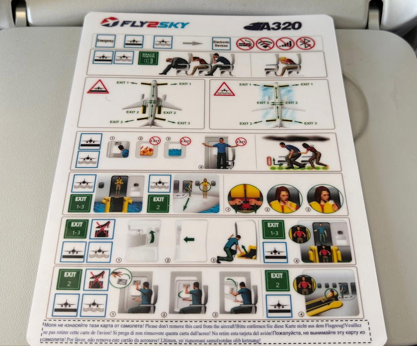 Safety card for a Fly2Sky Airbus A320