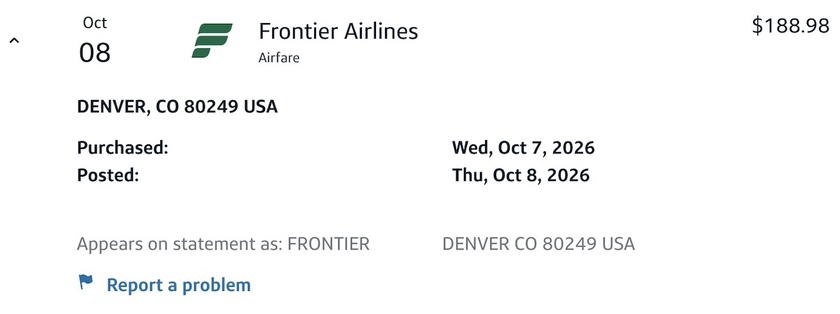 Frontier Airlines fare showing the original ticket price before the cancellation