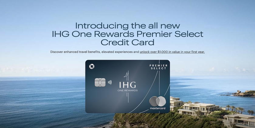 Close-up view of the IHG One Rewards Premier Select credit card.