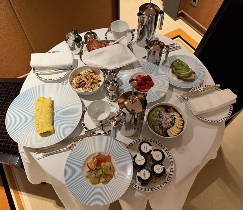A room service setup in a suite aboard the Orient Express Sailing Yachts Corinthian