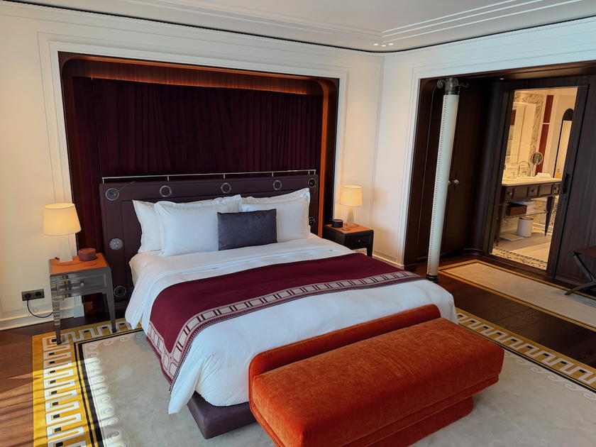 Bedroom of a suite aboard the Corinthian