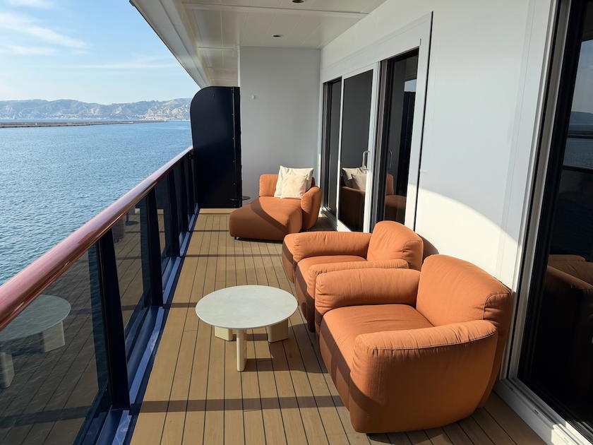 Private terrace of a suite aboard the Corinthian