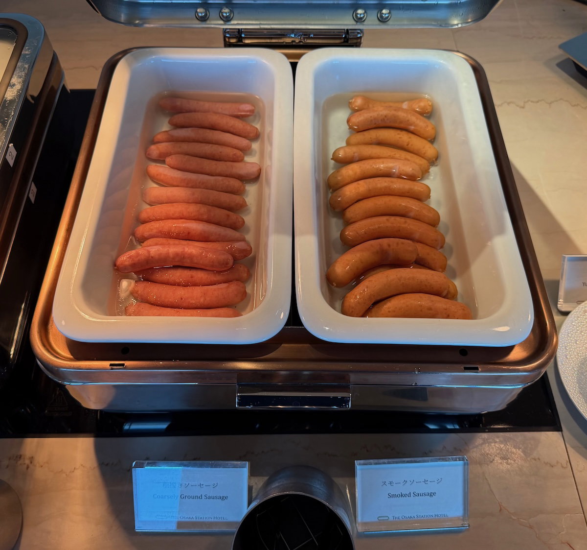 Breakfast buffet counter in the Osaka Station Hotel lounge