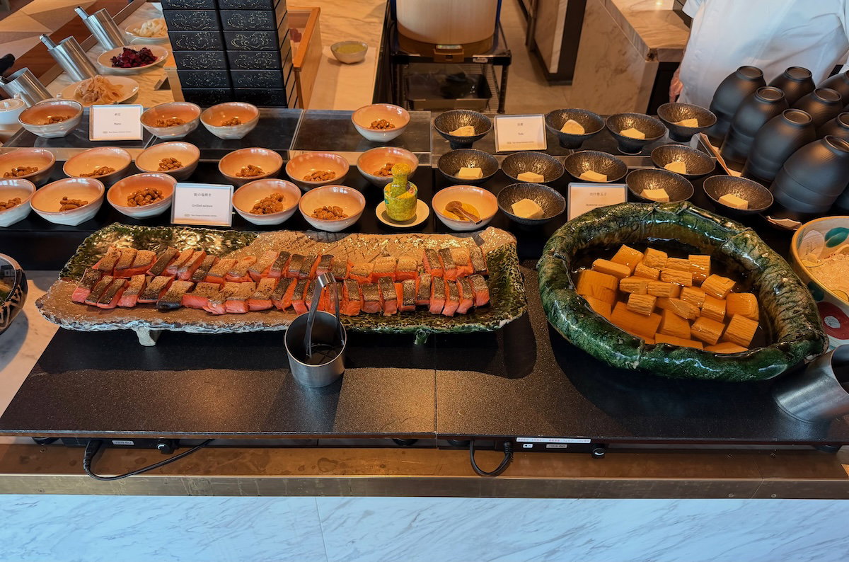Dishes on display at the Osaka Station Hotel breakfast buffet