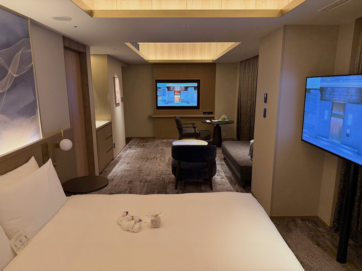 Open-plan room with living area and bedroom area in the same space