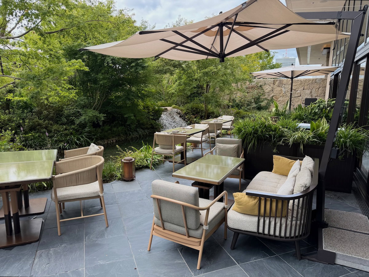 Terrace seating at P72 restaurant in Patina Osaka