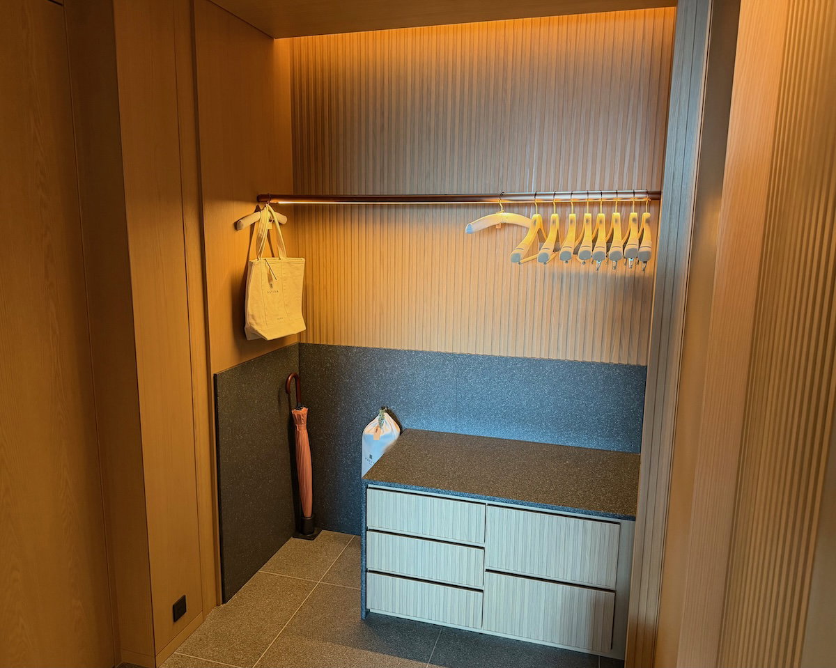 Closet space by the door of the Patina Osaka guest room