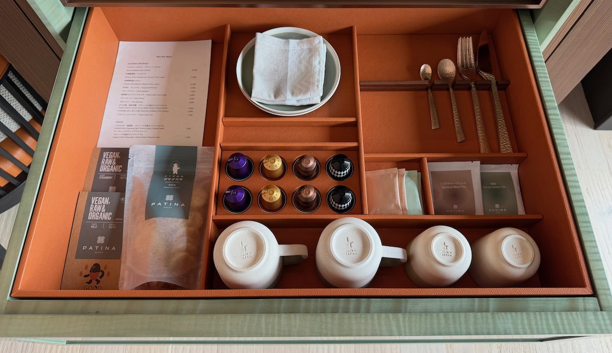 Drinks and snacks stocked in the in-room minibar
