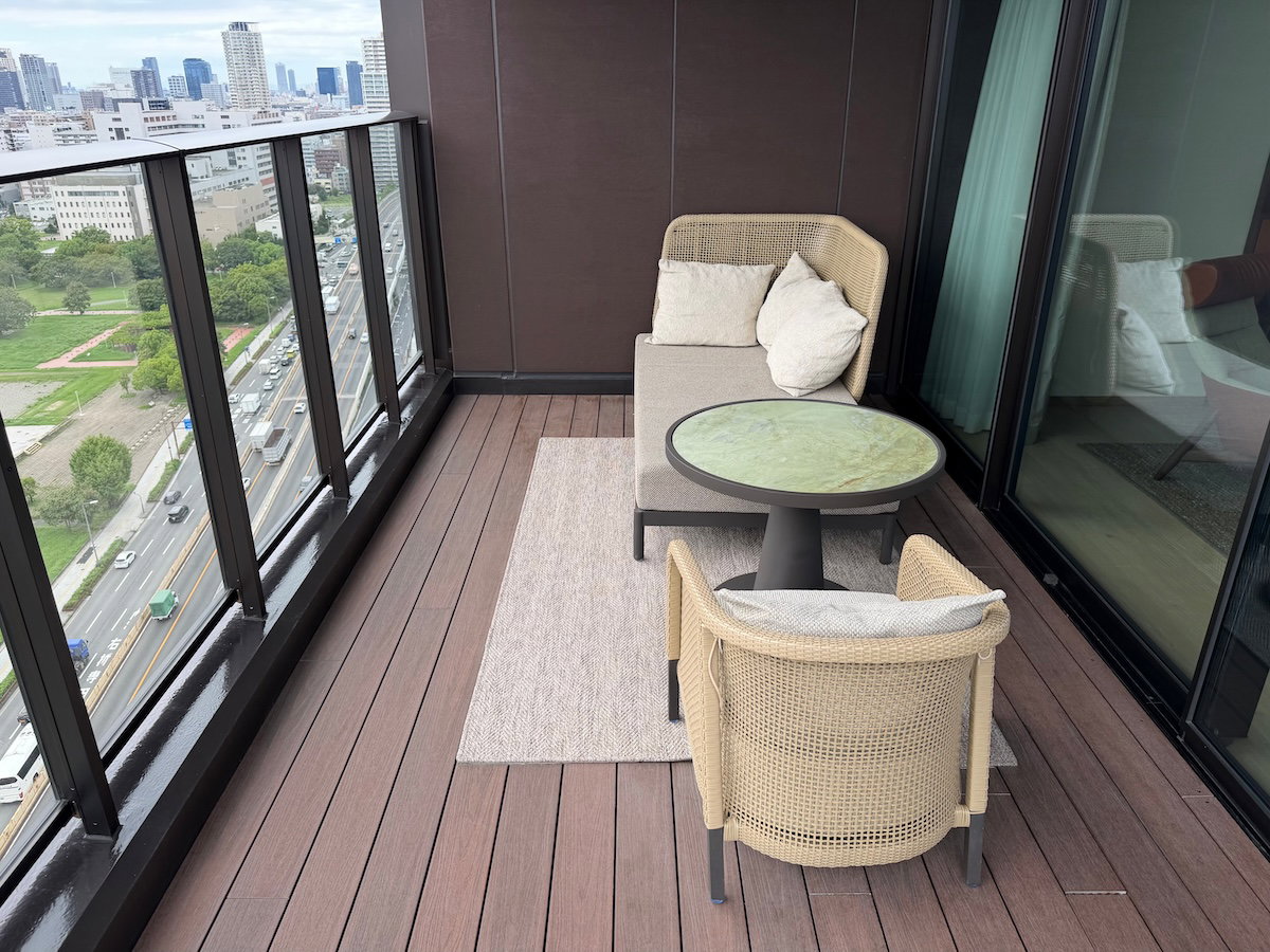 Balcony of a premier city view room at Patina Osaka