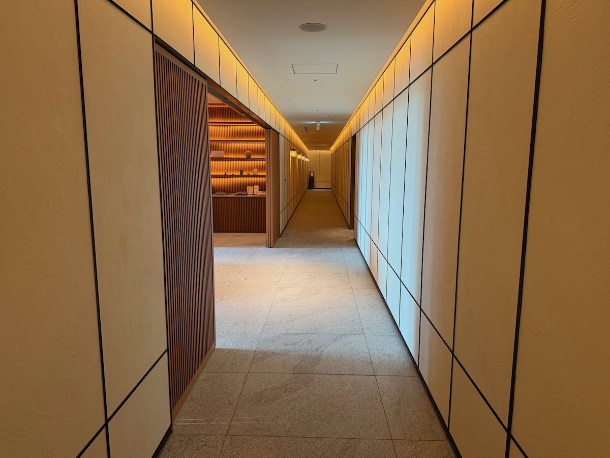 Hallway leading to the spa on the fourth floor of Patina Osaka