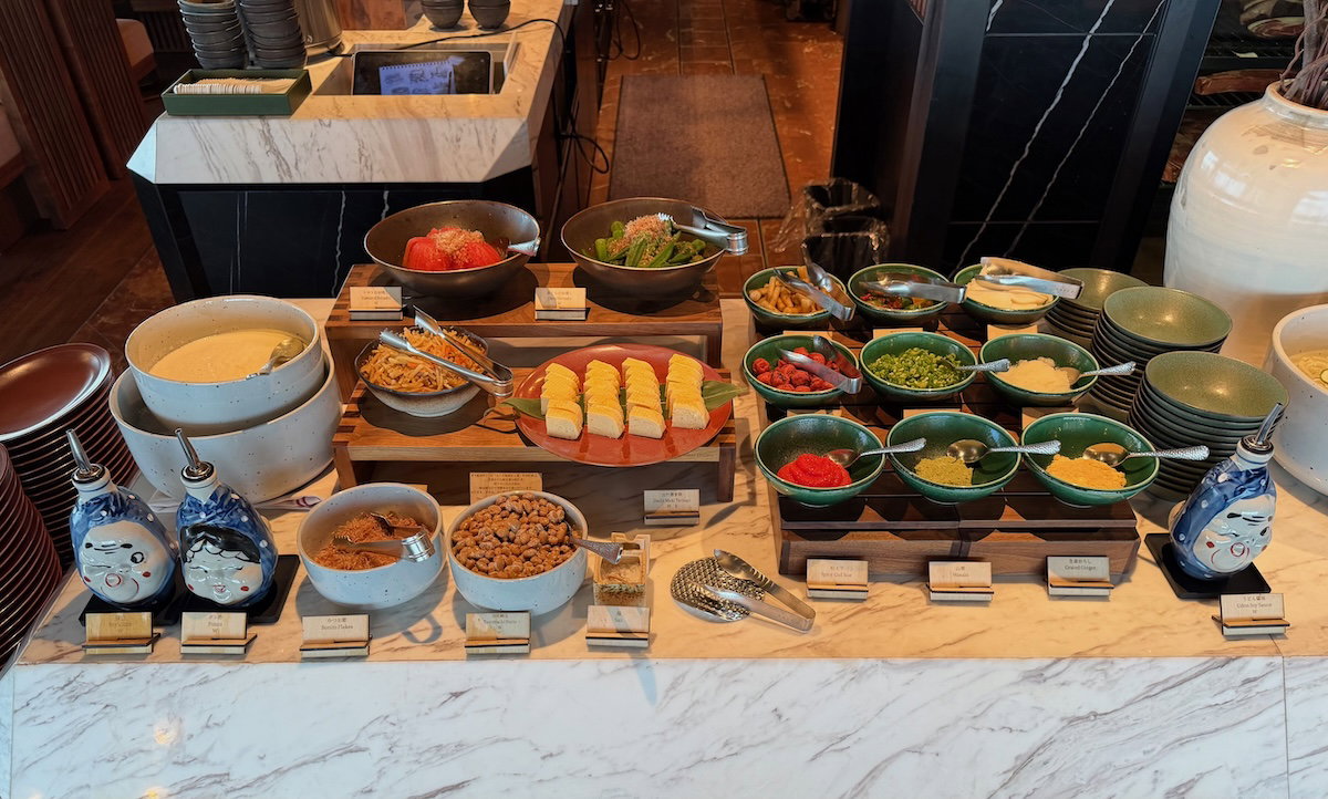 Rice and soup stations at the Patina Osaka breakfast buffet