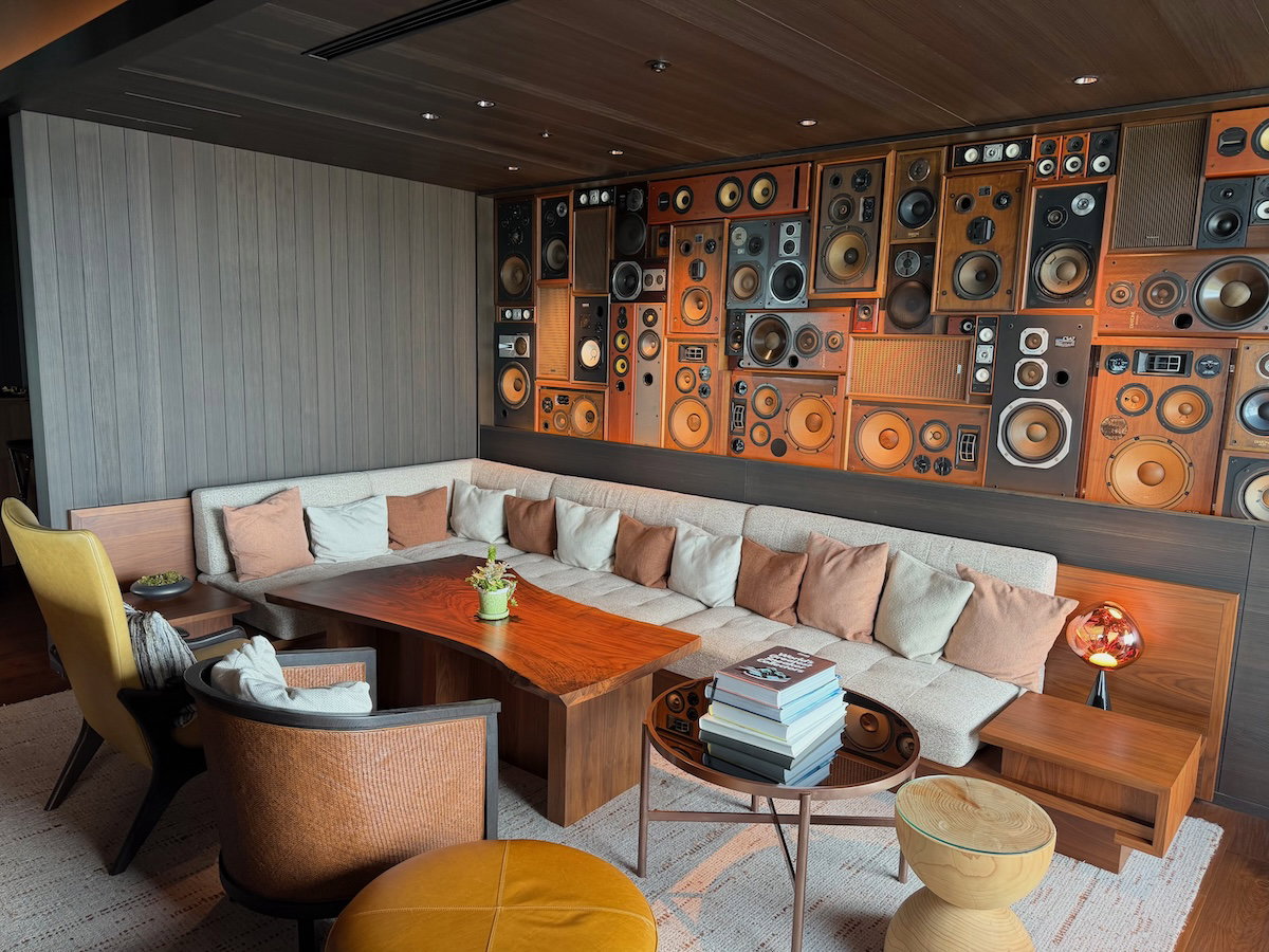 Lounge seating and dim evening lighting at the Sonata Bar & Lounge in Patina Osaka