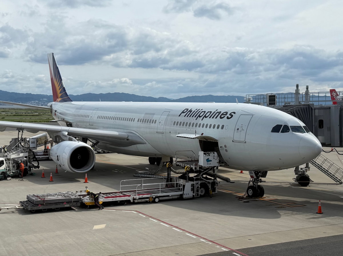 Philippine Airlines Airbus A330 parked at its gate at Kansai Osaka Airport