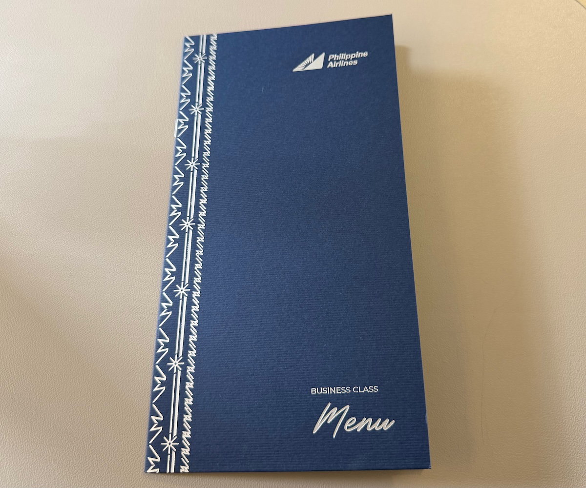 Menu card for Philippine Airlines business class on the seat
