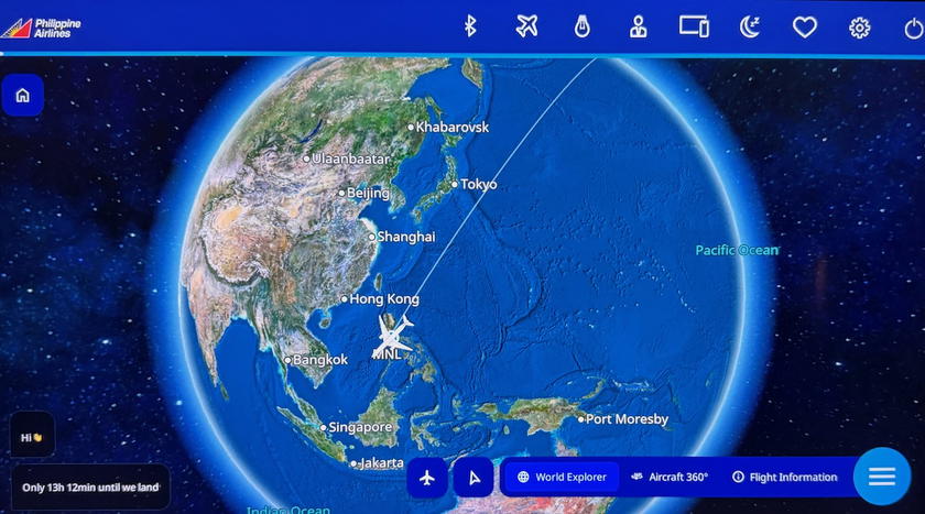 Flight map on the Philippine Airlines A350 entertainment system