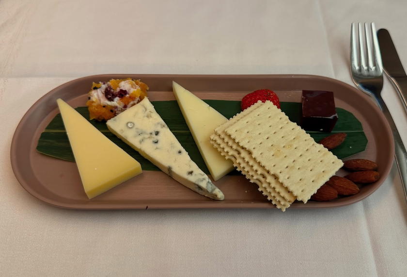 Cheese plate served after dinner in Philippine Airlines business class