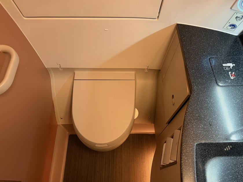 Modern lavatory on the Philippine Airlines A350 with sink and mirror