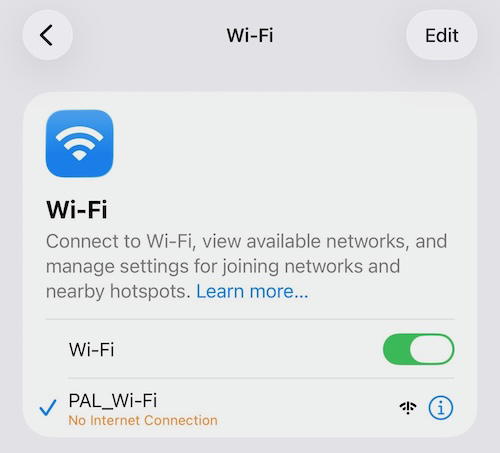 Wi-Fi connection screen that failed to connect on the Philippine Airlines A350