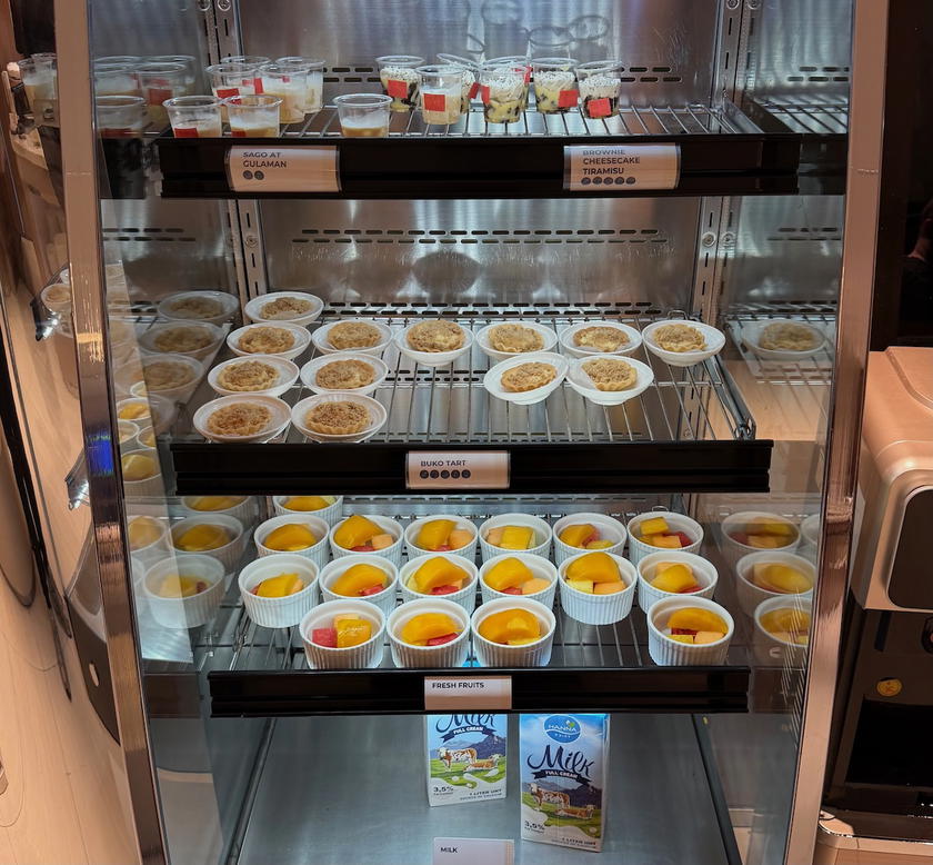 Food buffet counter in the Philippine Airlines Mabuhay Lounge in Manila