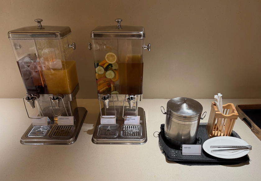 Close-up of buffet food options in the Philippine Airlines lounge in Manila