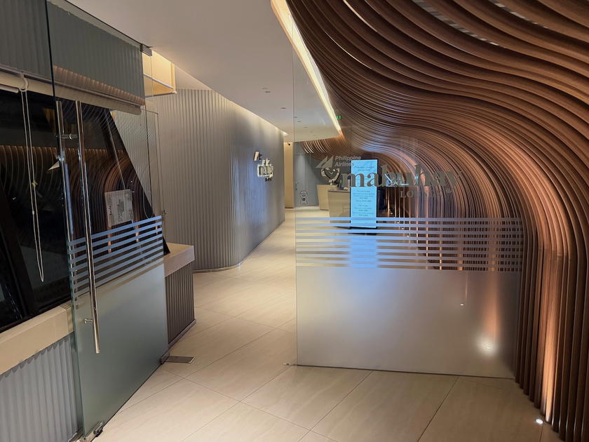 Decorative entrance to the Philippine Airlines Mabuhay Lounge in Manila