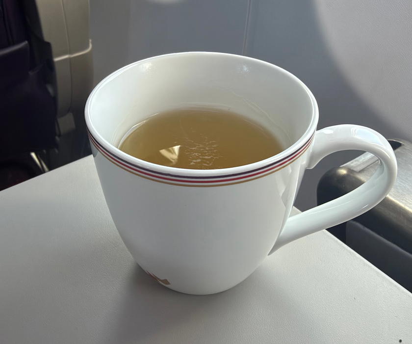 Cup of tea served in Royal Air Maroc business class