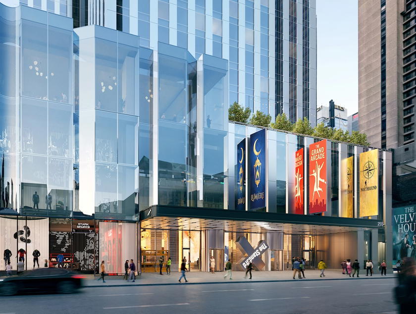 Rendering of The StandardX Times Square, a tall hotel tower on the Manhattan skyline