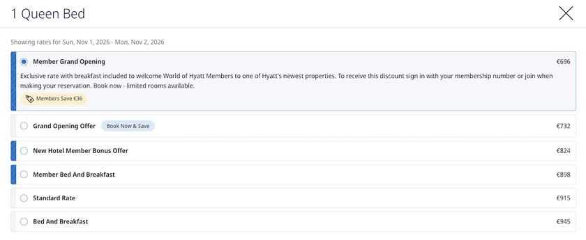 Booking page showing Thompson Rome's New Hotel Member Bonus Offer rate of &euro;824