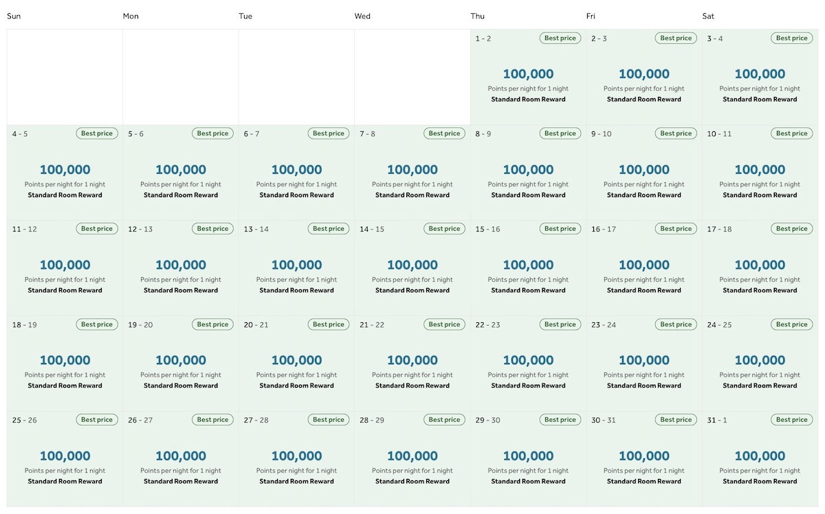 Waldorf Astoria Kuala Lumpur booking screen showing a standard suite at 100,000 Hilton Honors points per night