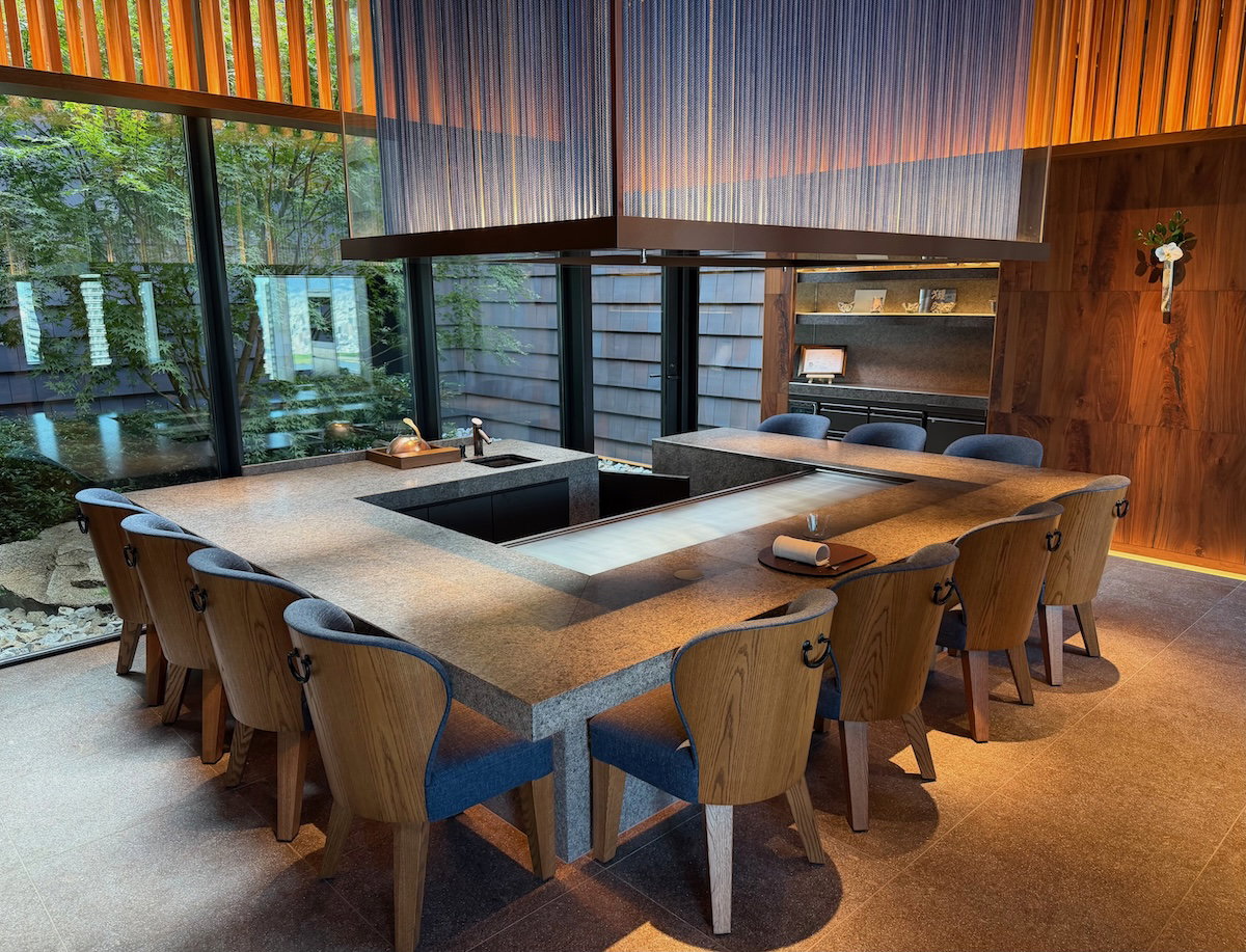 Teppanyaki counter and dining area at Tsukimi Teppanyaki, a Japanese restaurant at the Waldorf Astoria Osaka
