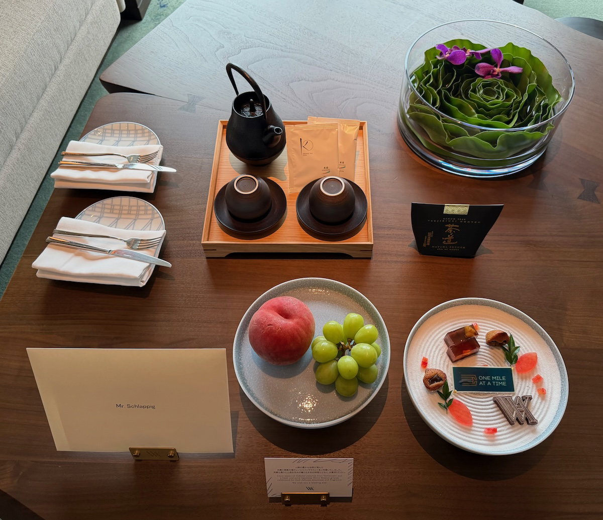 Welcome amenity placed in the suite at the Waldorf Astoria Osaka