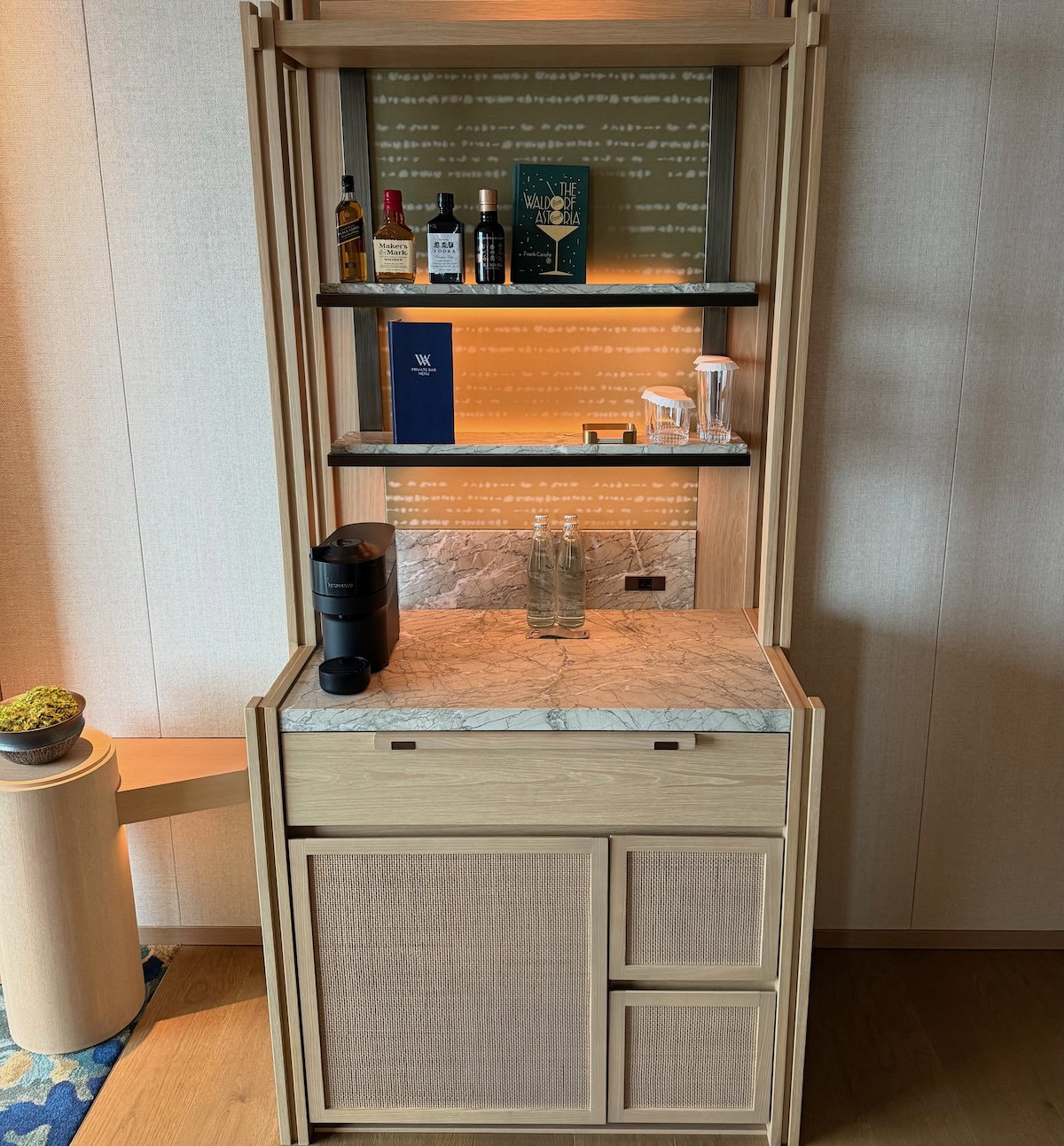 Minibar cabinet in the suite at the Waldorf Astoria Osaka
