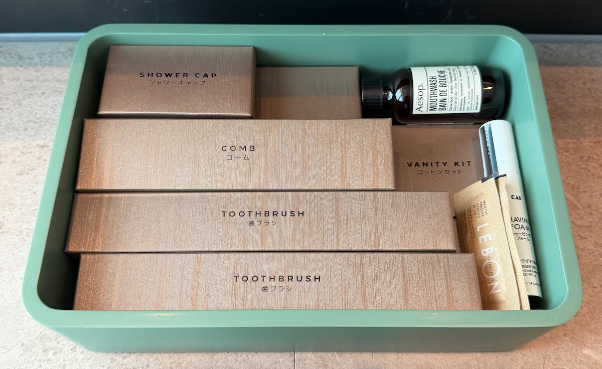 Selection of dry amenities provided in the Waldorf Astoria Osaka suite