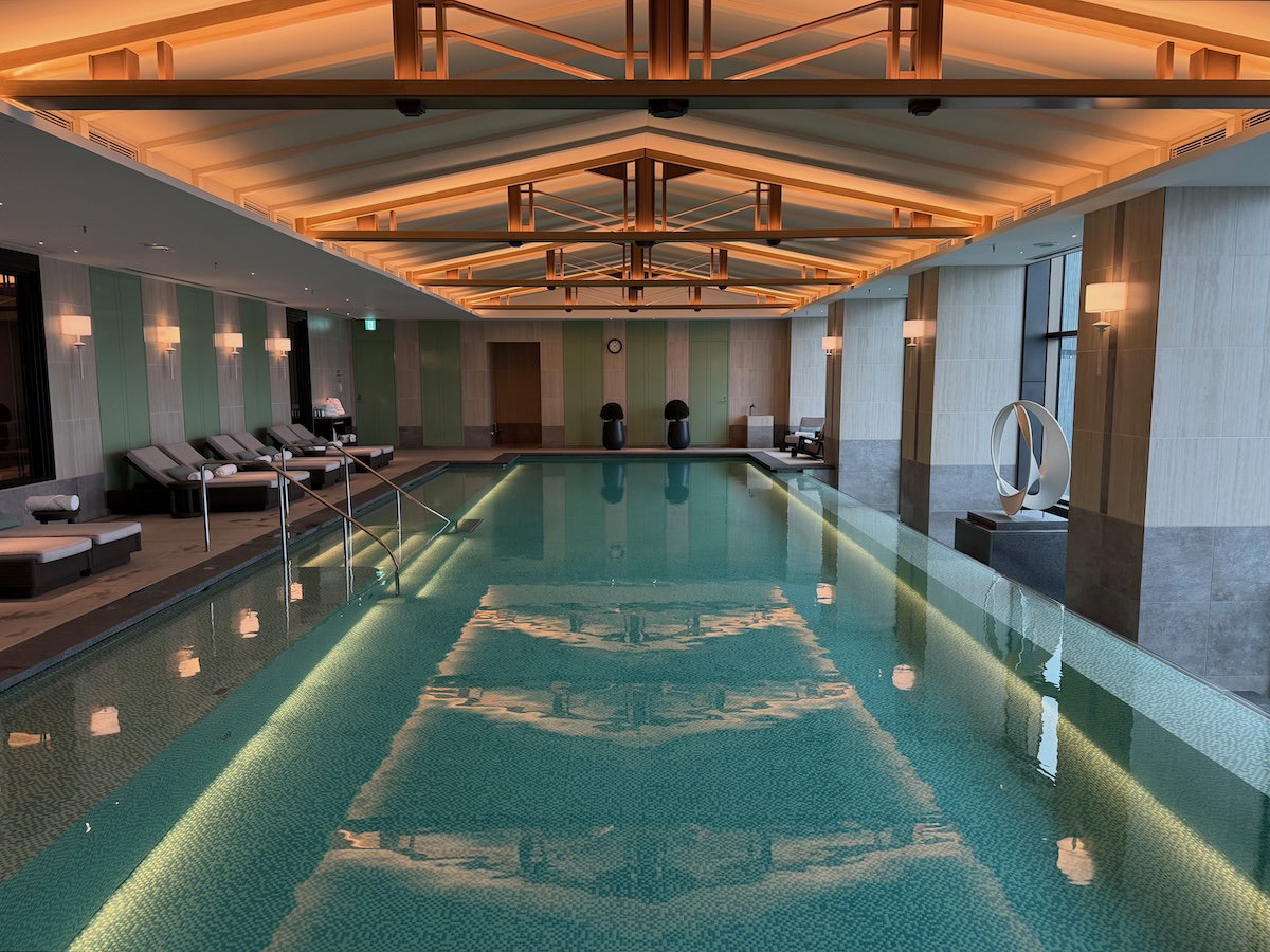 Indoor pool at the Waldorf Astoria Osaka with city views