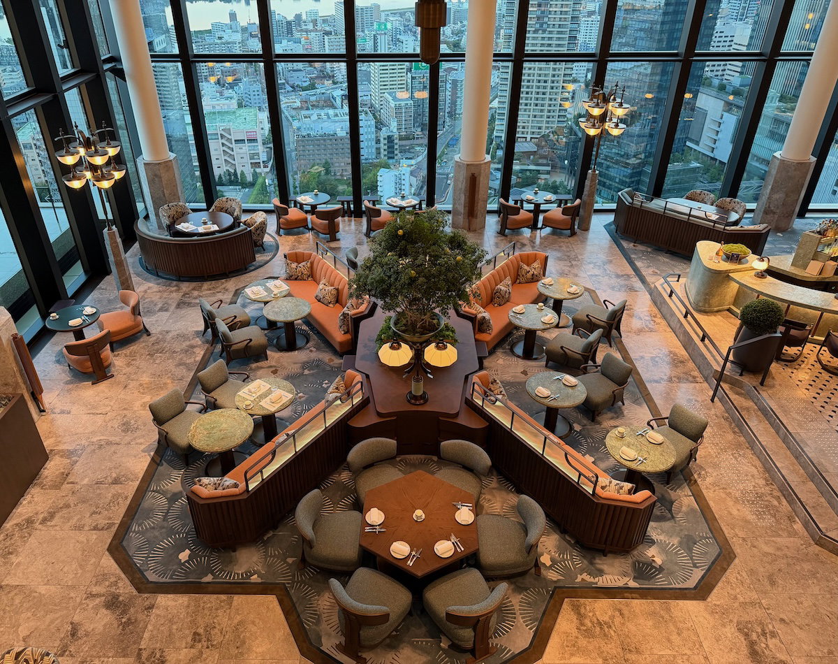 Seating area in Peacock Alley, the all-day lounge at the Waldorf Astoria Osaka