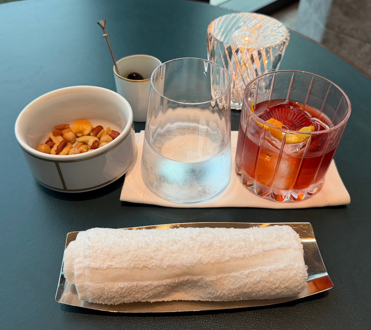 Negroni served with a large ice cube at Peacock Alley