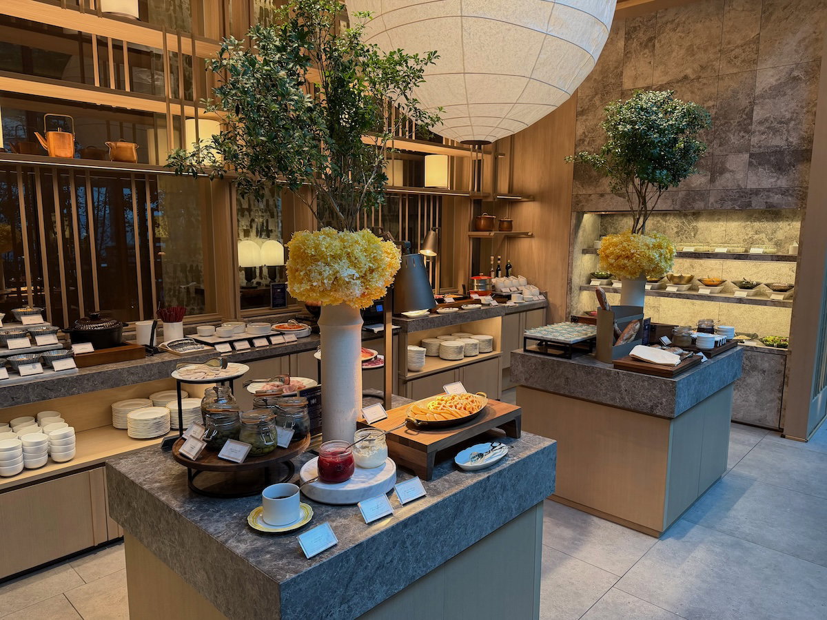 Breakfast buffet with fresh fruit, yogurt and salads at Jolie Brasserie