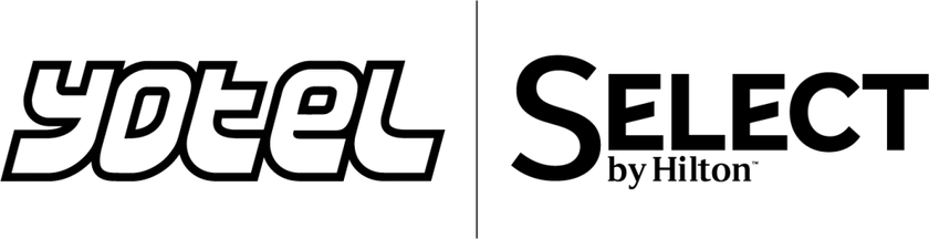 Select by Hilton logo shown alongside the YOTEL logo, with the word Select far larger than "by Hilton"