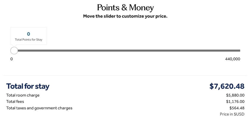 Hilton booking screen showing the two-night cash rate at RiverView Ranch Retreat, an SLH property in Montana
